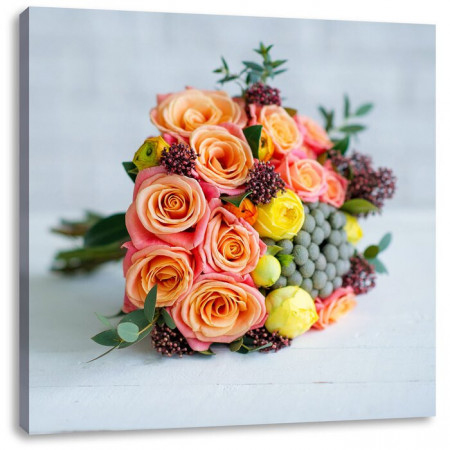 Tablou „Buchet de trandafiri”, roz/galben, 60 x 60 cm - Img 1