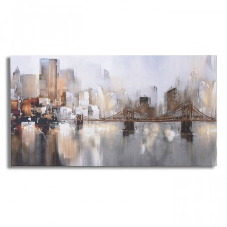 Tablou New York, panza, gri/maro, 69 x 3,5 x 130 cm - Img 1
