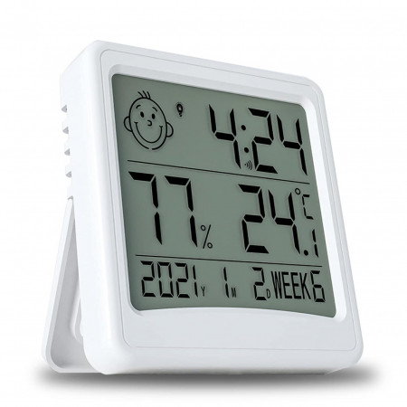 Termometru digital de camera FenLau, LCD, alb, 9,7 x 9 x 2 cm