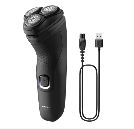 Aparat de ras PHILIPS Shaver Seria 1000 S1141/00, barbierit umed si uscat, fara fir, capete 4D flexibile, lame autoascutire, 40 min, capac de protectie, Negru, Resigilat, Grad A