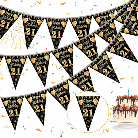 Banner pentru aniversare 21 ani Colmanda, negru/auriu, 21 x 29 cm - Img 1