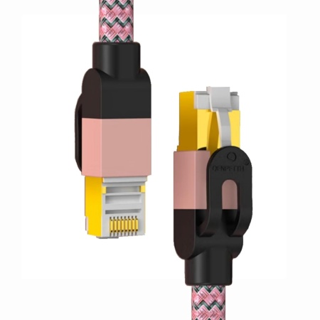Cablu Ethernet CAT7 Ofnpftth, nailon/metal, roz deschis/negru, 3 m