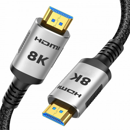 Cablu HDMI 2.1 Snowkids, nailon/aliaj de aluminiu, gri/negru, 2 m, 8K