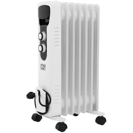 Calorifer electric Star-Light YOH7, 1500 W, 7 elementi, 3 trepte de putere, Termostat reglabil, Protectie supra-incalzire, Protectie anti-rasturnare, Indicator luminos, Alb, Resigilat, Grad A