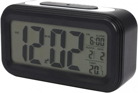 Ceas cu alarma si temperatura Typecat, afisaj LCD, plastic, negru, 14 x 8 cm