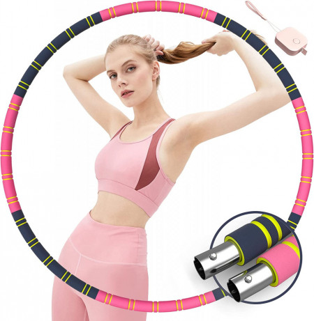 Cerc pentru fitness MpioLife, roz/negru, otel inoxidabil/bumbac, 90 cm - Img 1
