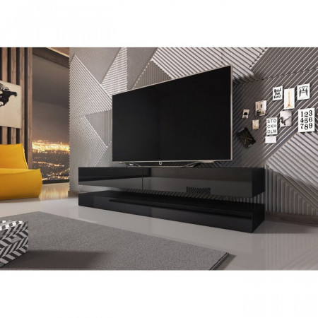 Comoda TV Ambleside, MDF, neagra, 140 x 25 x 34 cm - Img 1