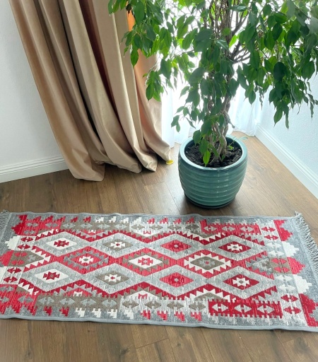 Covor traditional, cu doua fete,gri-bej, dimensiunea 60x150 cm