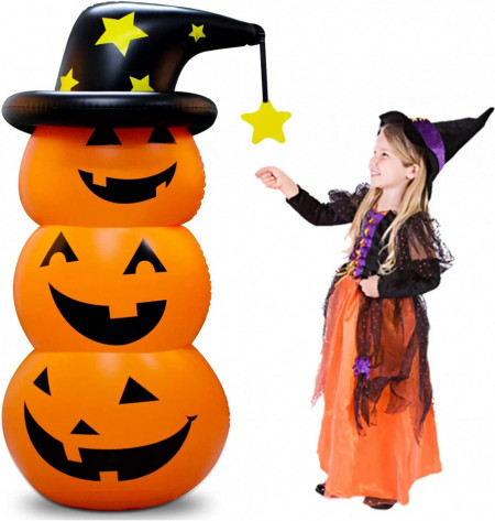 Decoratiune gonflabila pentru Halloween Leohome, dovleac, PVC, portocaliu/negru, 140 x 60 cm - Img 1
