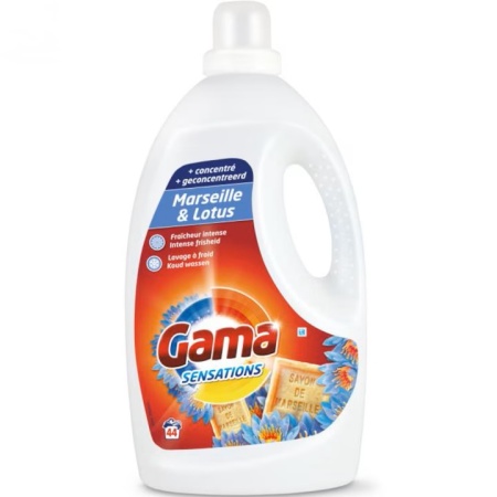 Detergent de rufe lichid Gama, Marseille & Lotus, concentrat, 3in1, 2.2 l, 44 spalari, Resigilat, Grad A