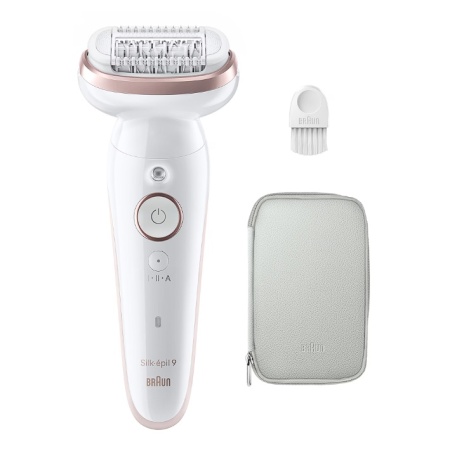 Epilator Braun Silk-épil 9 9-000 Wet & Dry, MicroGrip, Smart Light, 2 viteze, 40 pensete, Geanta de voiaj, Alb/Roz, Resigilat, Grad A
