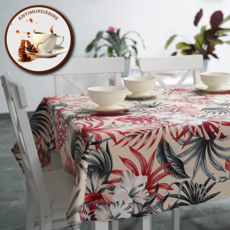 Fata de masa antimurdarie 100% Bumbac, 180x320 cm, Imprimeu Crini