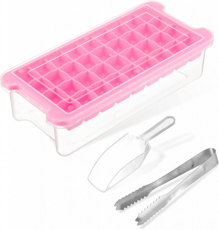 Forma pentru cuburi de gheata AcrossSea, plastic/silicon, transparent/roz, 11,5 x 26 x 6 cm - Img 1