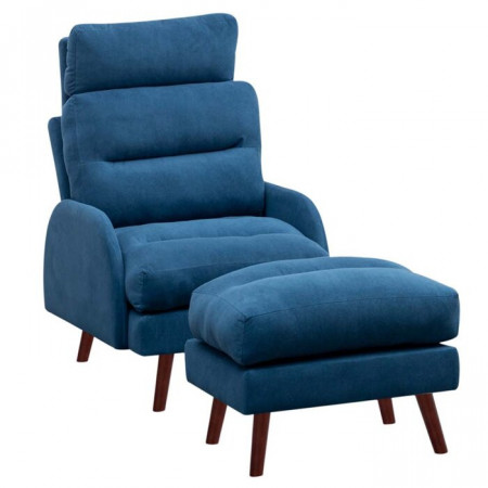 Fotoliu recliner cu scaun pentru picioare Fournier, albastru, 100 x 60 x 99 cm - Img 1