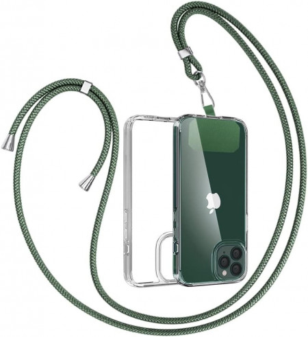 Husa de protectie cu snur pentru iPhone 11 Pro Max Gumo, TPU/poliester, transparent/verde, 6.5 inchi