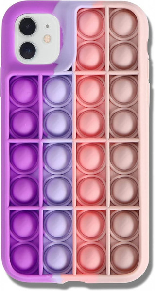 Husa de protectie pentru iPhone 11 Pop it KinderPub, silicon, mov/roz, 6.1 inchi