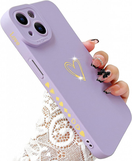 Husa de protectie pentru iPhone 14 SmoBea, silicon, violet/auriu, 6,1 inchi