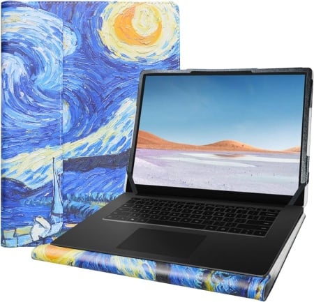 Husa de protectie pentru Microsoft Surface 5/4/3 Alapmk, piele PU, albastru/auriu, 15 inchi