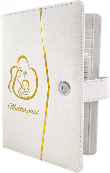 Husa pentru jurnalul de maternitate PillyBalla, piele ecologica, crem/auriu, 30,9 x 20,9 cm - Img 1