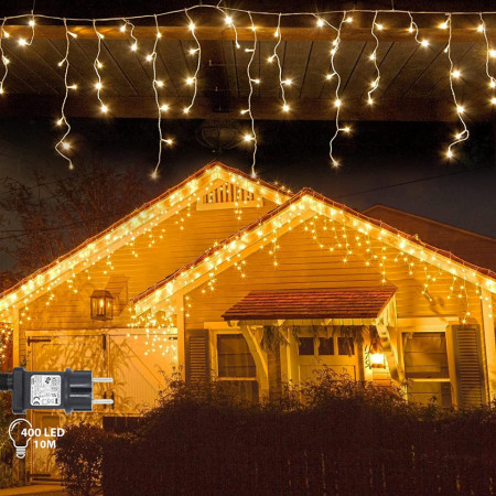 Instalatie cu 400 de LED-uri EUKSRH, 8 moduri de iluminare, alb cald, 10 m