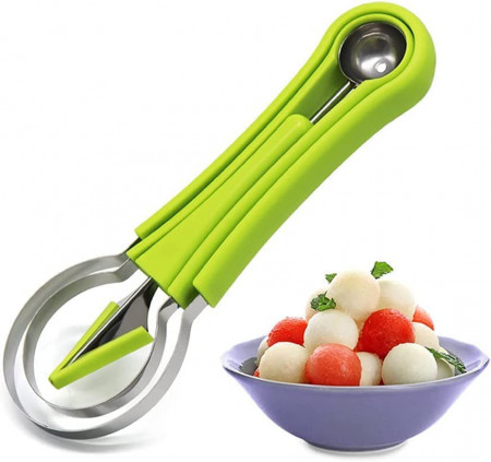 Instrument multifunctional 4 in 1 pentru fructe FATUXZ, plastic/otel inoxidabil, verde/argintiu, 22 x 7,5 x 2,5 cm
