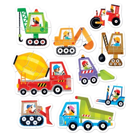 Joc tip puzzle pentru copii si bebelusi, Banana Panda, Progressive Puzzles Construction Vehicles, 9 vehicule santier formate din 2-6 piese