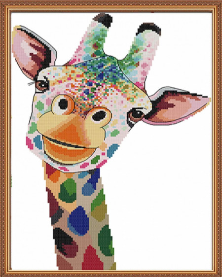 Kit complet de broderie pentru incepatori KAMIERFA, model girafa, textil, multicolor, 36 x 52 cm