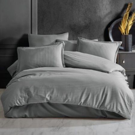Lenjerie de pat Cotton Deluxe Home & Deco, Damasc Saten Gri Bumbac 100%, 1 persoana