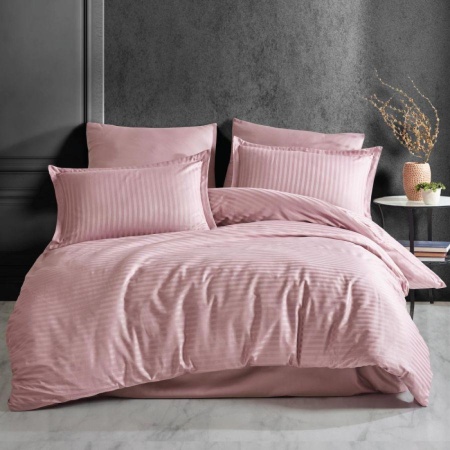 Lenjerie de pat Cotton Deluxe Home & Deco, Damasc Saten Roz Bumbac 100%, 1 persoana