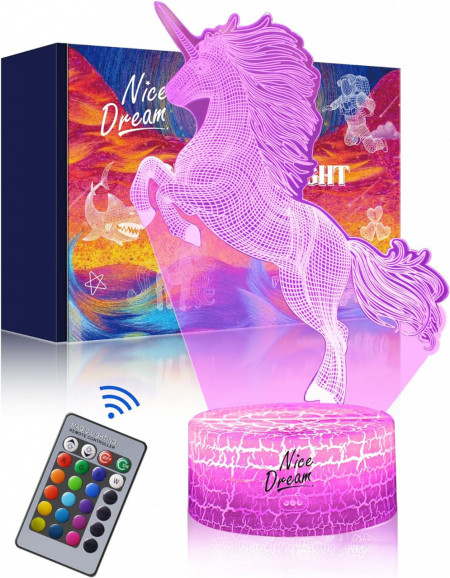 Lumina de noapte cu iluzie unicorn Nice Dream, plastic, roz, 3D