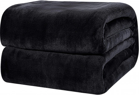 Patura dubla PICCOCASA, negru, microfibra, 230 x 275 cm