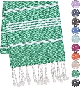 Prosop de plaja Toweland, bumbac, verde/alb, 45 x 90 cm