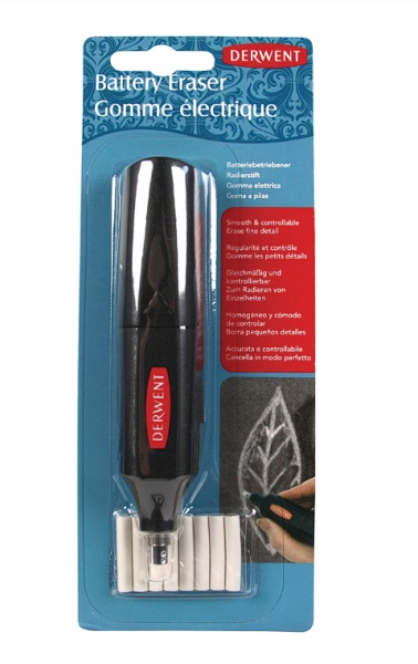 Radiera electrica Derwent Professional, cu baterii, 8 rezerve incluse, negru, Resigilat, Grad A