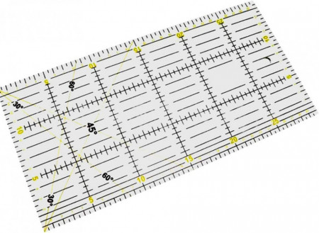 Rigla mozaic pentru tesaturi/ masuratori Byou, acrilic, negru/galben/transparent, 30 x 15 cm