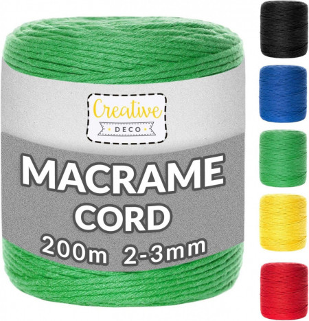 Rola de ata macrame Creative Deco, bumbac, verde, 100 m x 2-3 mm