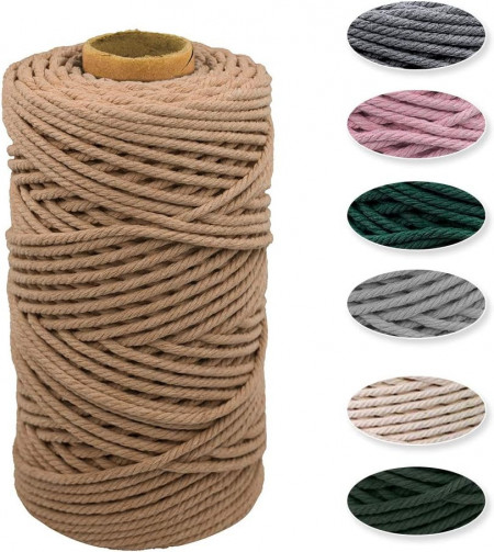 Rola macrame Wiwoo, bumbac, maro, 4 mm x 100 m