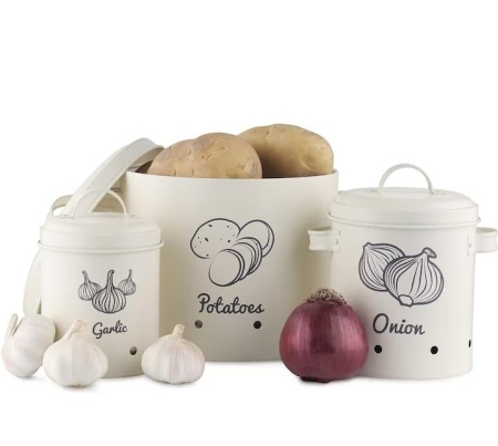 Set 3 recipiente pentru depozitarea legumelor, Navaris, Crem, Resigilat, Grad A