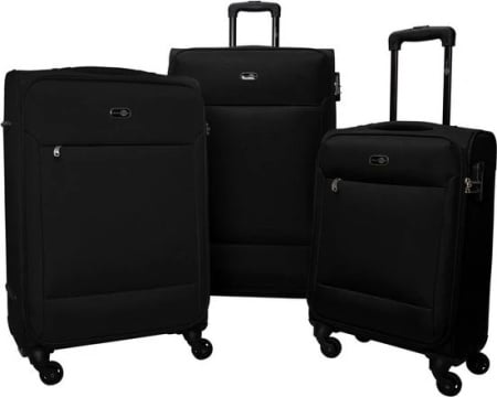 Set 3 trolere Toronto, roti pivotante, maner telescopic, cifru de inchidere, poliester, inaltime 58/ 69/ 80 cm, negru