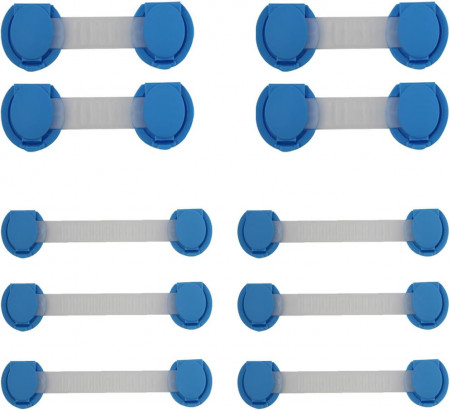 Set de 10 incuietori de protectie pentru copii CAM2, plastic, albastru/gri, 15/ 10 cm