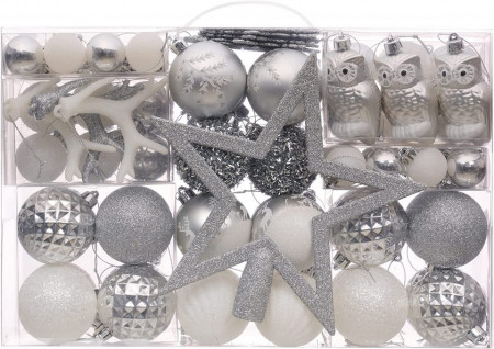 Set de 100 globuri Victor&#039;s Workshop, plastic, argintiu/alb, 41,5 X 12 X 24 cm - Img 1