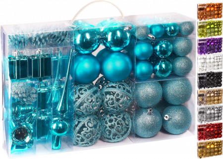 Set de 101 globuri pentru Craciun Brubaker, albastru, plastic, 3,5 - 5,5 cm - Img 1
