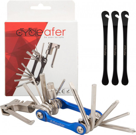 Set de 12 chei pentru bicicleta si 3 parghii multifunctionale Cycleafer®, metal, multicolor - Img 1