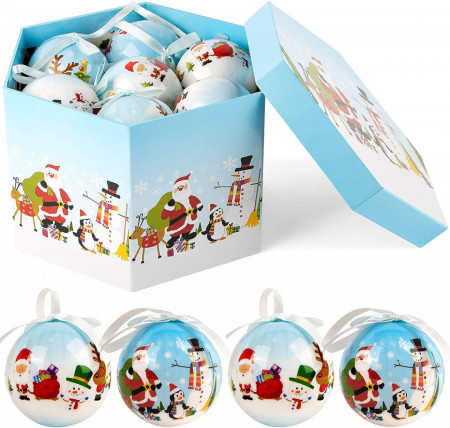 Set de 14 globuri de Craciun ABXMAS, multicolor, plastic, 7,5 cm