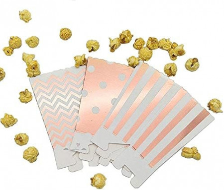 Set de 18 cutii pentru popcorn CHUANGOU, carton, alb/roz, 7 x 11.5 x 5 cm