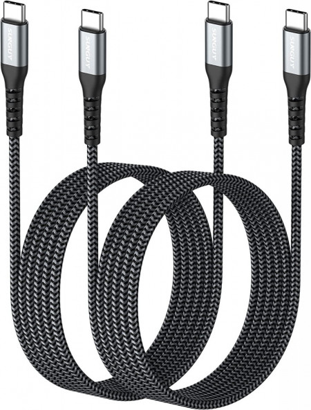 Set de 2 cabluri USB tip C 2.0 SUNGUY, 20V/ 3A, negru/gri, 2 m