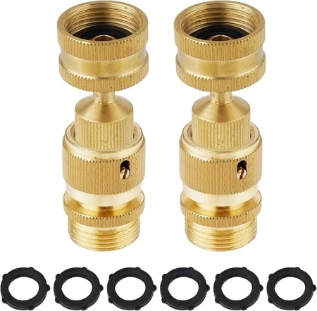 Set de 2 conectori pentru furtun de gradina Hibbent, alama, auriu, 3/4 inchi