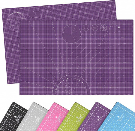 Set de 2 covorase cu ghidaje de taiere pentru bricolaj Quijote Paper World, purpuriu, PVC, 60 X 90 cm - Img 1