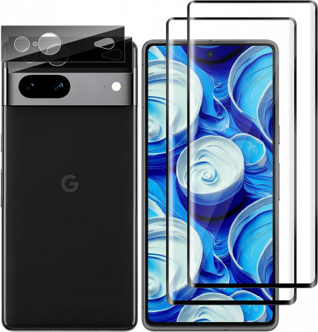 Set de 2 folii de protectie ecran si 2 pentru camera compatibil cu Google Pixel 7 WINCHEO, sticla securizata, transparent, 6 inchi