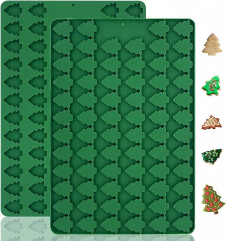 Set de 2 forme Honnesserry pentru bomboanele de Craciun, silicon, verde, 29.5x19.5x1.3cm