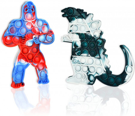 Set de 2 jucarii antistres EKKONG, model Godzilla si King Kong, silicon, multicolor - Img 1